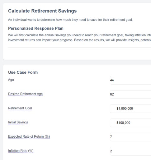 Retirement savings dashboard and projection
